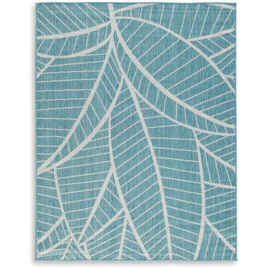 imageSignature Design by Ashley Hulsia Coastal IndoorOutdoor Botanical 5 x 7 Rug with Non Slip Backing Light Blue ampamp White