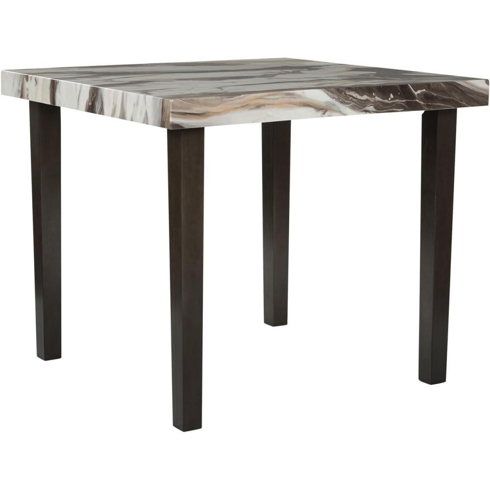 imageSignature Design by Ashley Jazmore Contemporary Counter Height Dining Table with Faux Marble Pattern Dark Brown ampamp Beige