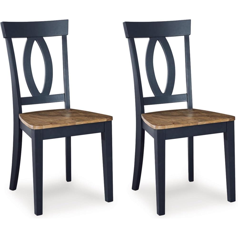 imageSignature Design by Ashley Landocken Casual Armless Dining Chair with Contoured Seat Set of 2 Light Brown ampamp Blue