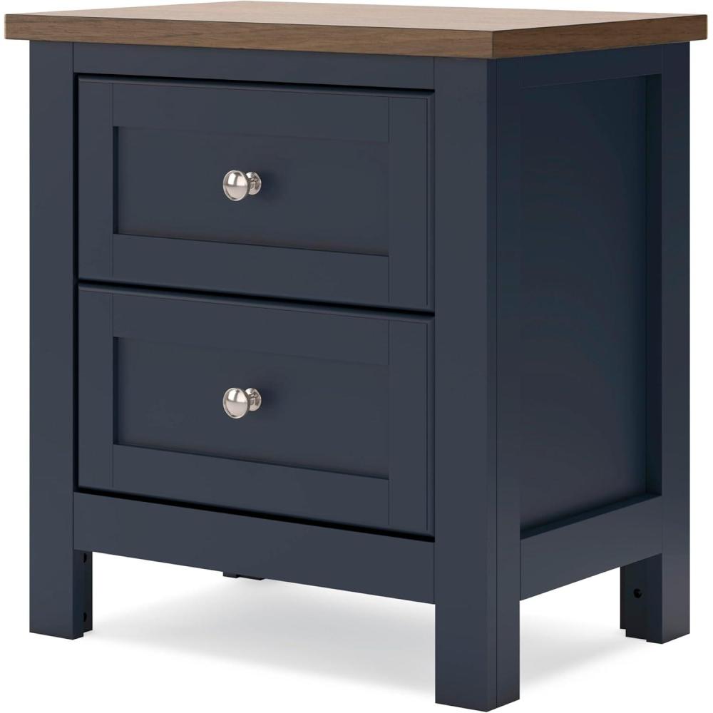 imageSignature Design by Ashley Landocken Vintage 2 Drawer Nightstand for Bedrooom Blue ampamp Light Brown