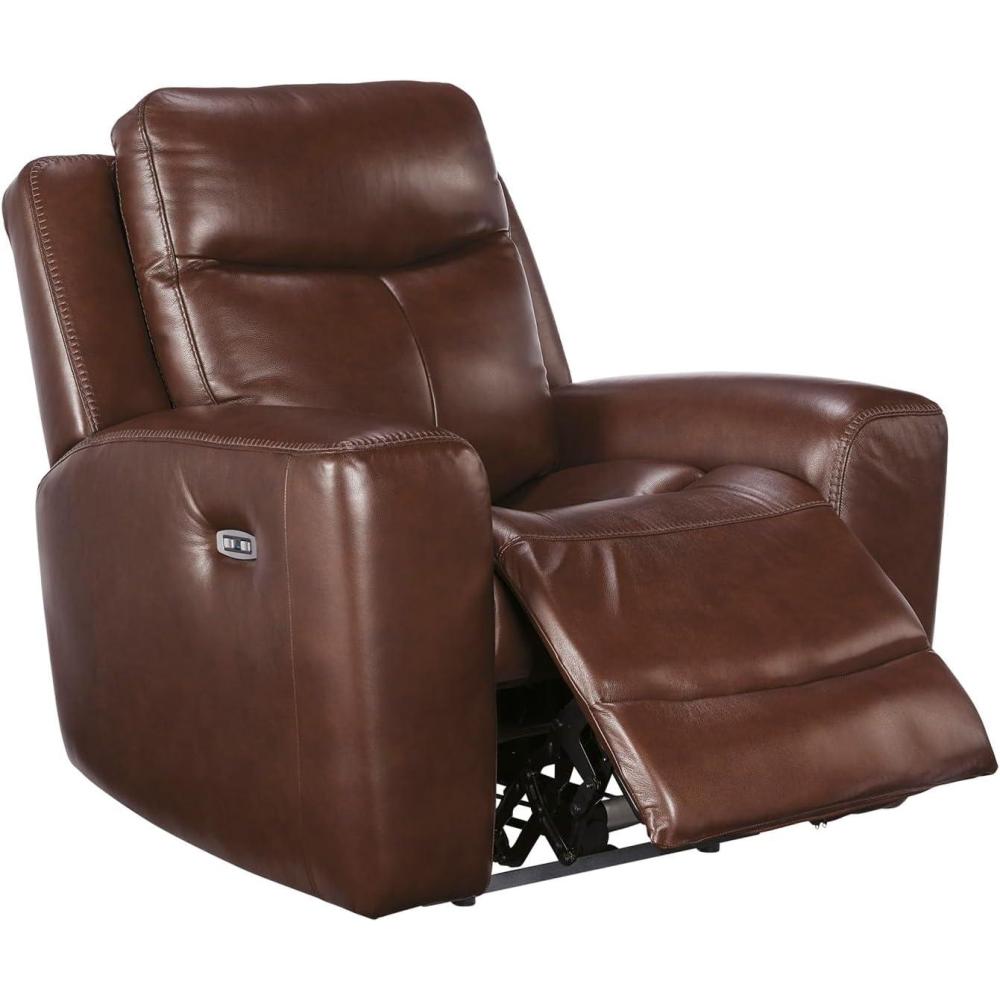 imageSignature Design by Ashley Mighty Moves Contemporary Leather Match Power Recliner with USB Ports Dark Brown