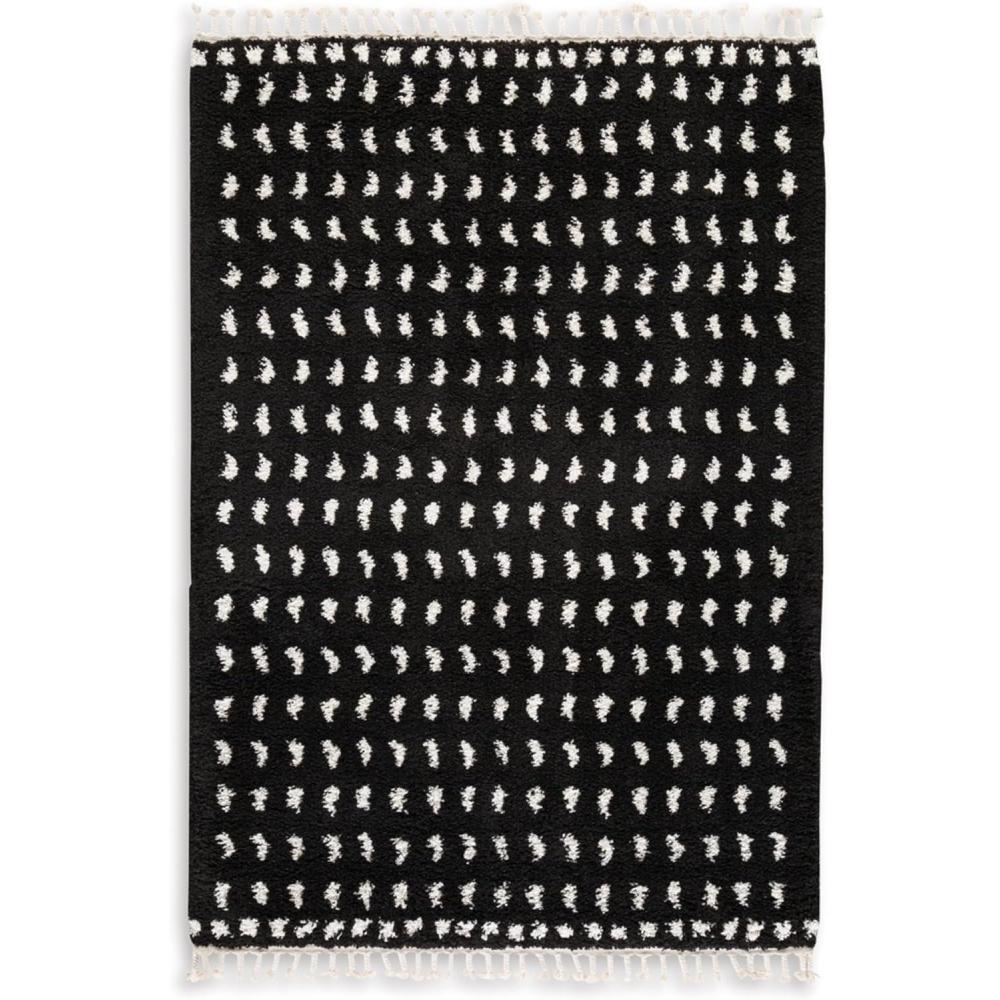 imageSignature Design by Ashley Minston Contemporary 5 x 7 Machine Woven Dot Design with Braided Tassel Edge Medium Area Rug High Pile Black ampamp White5 x 7