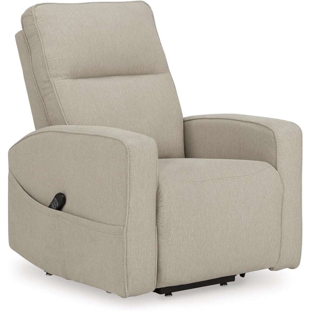 imageSignature Design by Ashley Starganza Modern Stain Resistant Power Lift Recliner with Heat Massage Function and Side Pocket Light GrayLight Gray
