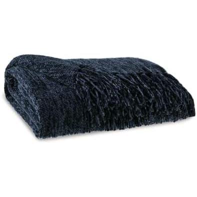 imageSignature Design by Ashley Tamish Casual 50quot x 60quot Woven Textured and Knotted Fringe Throw Blue