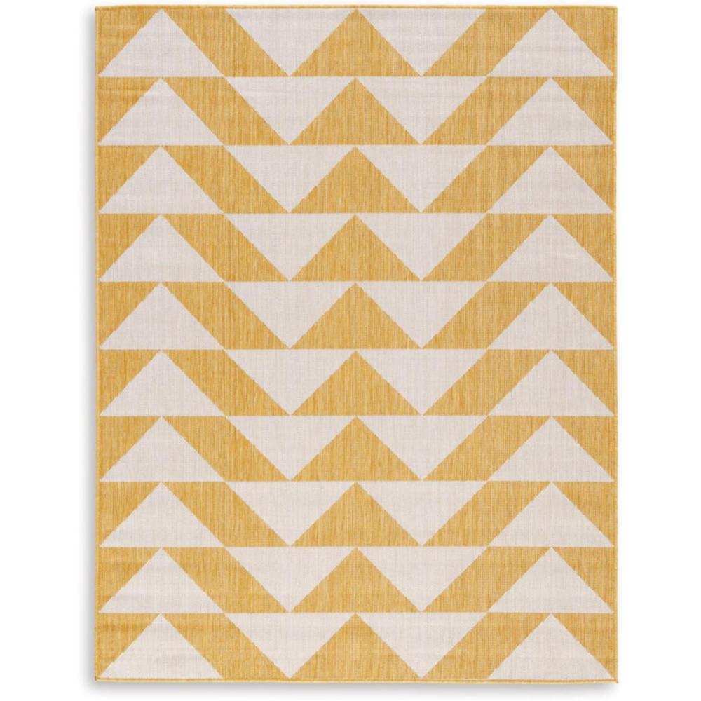 imageSignature Design by Ashley Thomley Casual IndoorOutdoor Geometric 5 x 7 Rug with Non Slip Backing Yellow ampamp White79 x 911 Rectangular