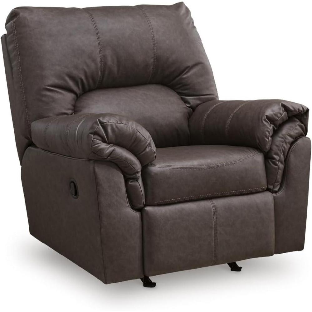 imageSignature Design by Ashley Walker Point Contemporary Faux Leather Rocker Recliner with Arm Rest Dark Brown