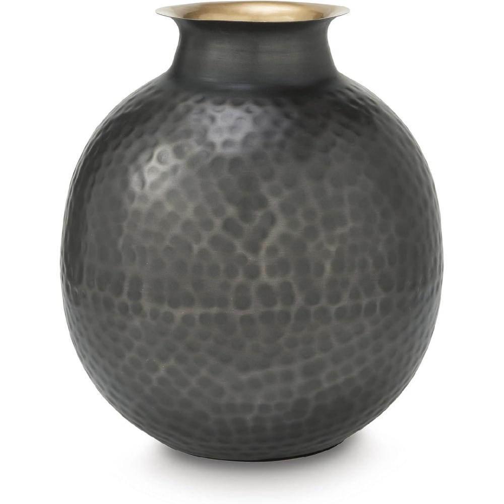 imageSignature Design by Ashley Woody Contemporary Vase with Hammered Detail Gray ampamp GoldGray  Gold