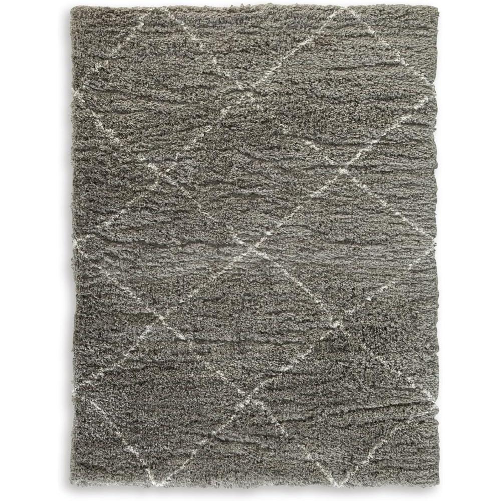 imageSignature Design by Ashley Wrenlow Casual Indoor Stain Resistant Geometric 5 x 7 Shag Rug Gray ampamp WhiteGray  White