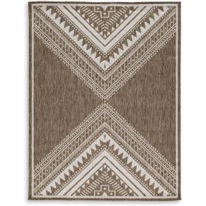 Signature Design by Ashley Dunsler Classic Indoor/Outdoor Geometric 8 x 10 Rug with Non Slip Backing, Dark Brown & White