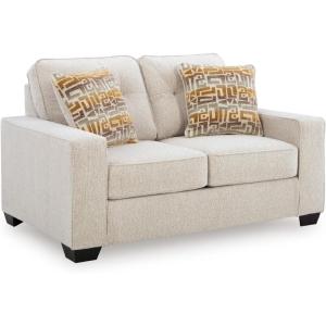Signature Design by Ashley Fanciful Contemporary Loveseat with Loose Seat Cushions and 2 Accent Pillows, Light Gray