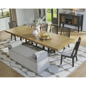 Signature Design by Ashley Galliden Contemporary Dining Extension Table with Removable Center Leaf, Seats Up to 10, Light Brown & Black