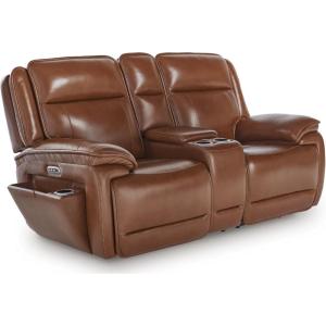 Signature Design by Ashley Healy Pier Modern Power Reclining Sofa with Adjustable Headrest and Storage, Dark Brown(Chocolate)