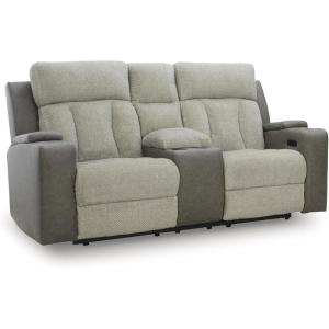 Signature Design by Ashley Healy Pier Modern Power Reclining Sofa with Adjustable Headrest and Storage, Dark Brown(Sisal)