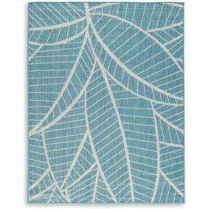 Signature Design by Ashley Hulsia Coastal Indoor/Outdoor Botanical 5 x 7 Rug with Non Slip Backing, Light Blue & White