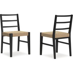 Signature Design by Ashley Isanti Rustic Solid Wood Armless Dining Chair with Faux Rattan Seat, Set of 2, Light Brown & Black