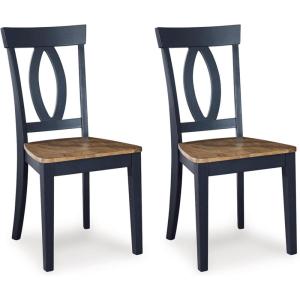 Signature Design by Ashley Landocken Casual Armless Dining Chair with Contoured Seat, Set of 2, Light Brown & Blue