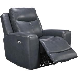 Signature Design by Ashley Mighty Moves Urban Leather Match Power Recliner, Adjustable Headrest, USB Charging Port and Storage, Blue