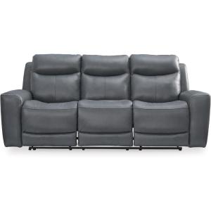 Signature Design by Ashley Mindanao Contemporary Leather Match Upholstered Power Reclining Sofa with Adjustable Headrest and USB Ports, Gray