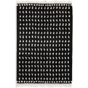 Signature Design by Ashley Minston Contemporary 5′ x 7′ Machine Woven Dot Design with Braided Tassel Edge Medium Area Rug, High Pile, Black & White(5′ x 7′)