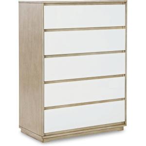 Signature Design by Ashley Wendora Casual 5 Drawer Rubber Wood Chest, White & Beige