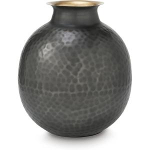 Signature Design by Ashley Woody Contemporary Vase with Hammered Detail, Gray & Gold(Gray & Gold)