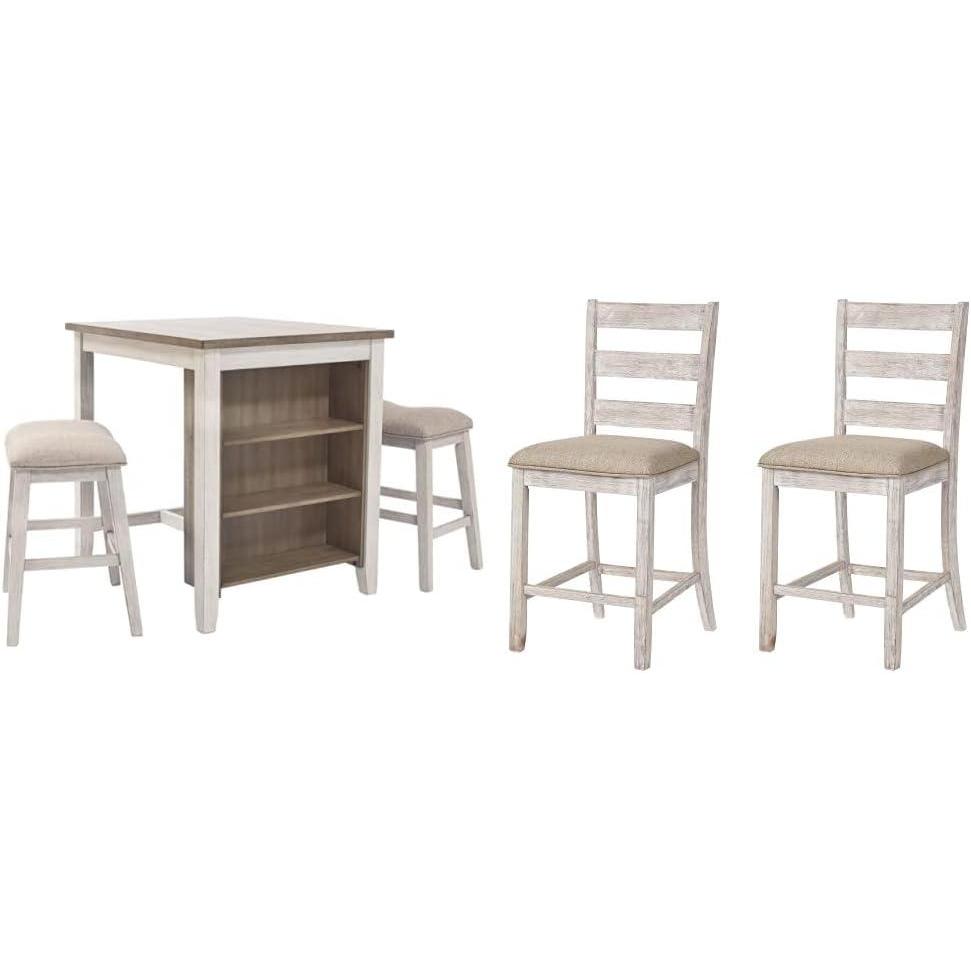imageSignature Design by Ashley Skempton 3 Piece Counter Height Dining Set with 2 Barstools Whitewash