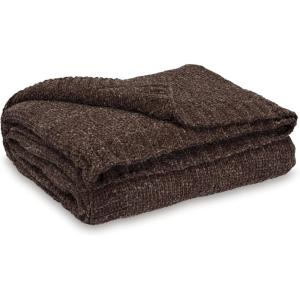 Signature Design by Ashley Anawood Farmhouse Washable Knitted Throw with Border Edge, Dark Brown(Dark Brown)