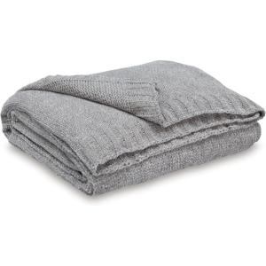 Signature Design by Ashley Anawood Farmhouse Washable Knitted Throw with Border Edge, Dark Brown(Light Gray)