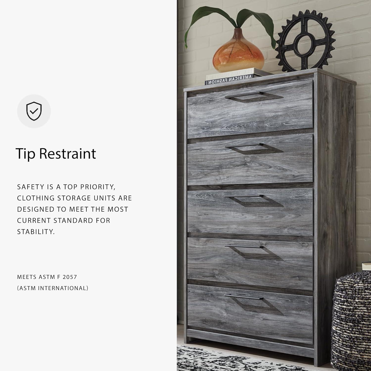 imageSignature Design by Ashley Baystorm Rustic 5 Drawer Chest of Drawers Gray