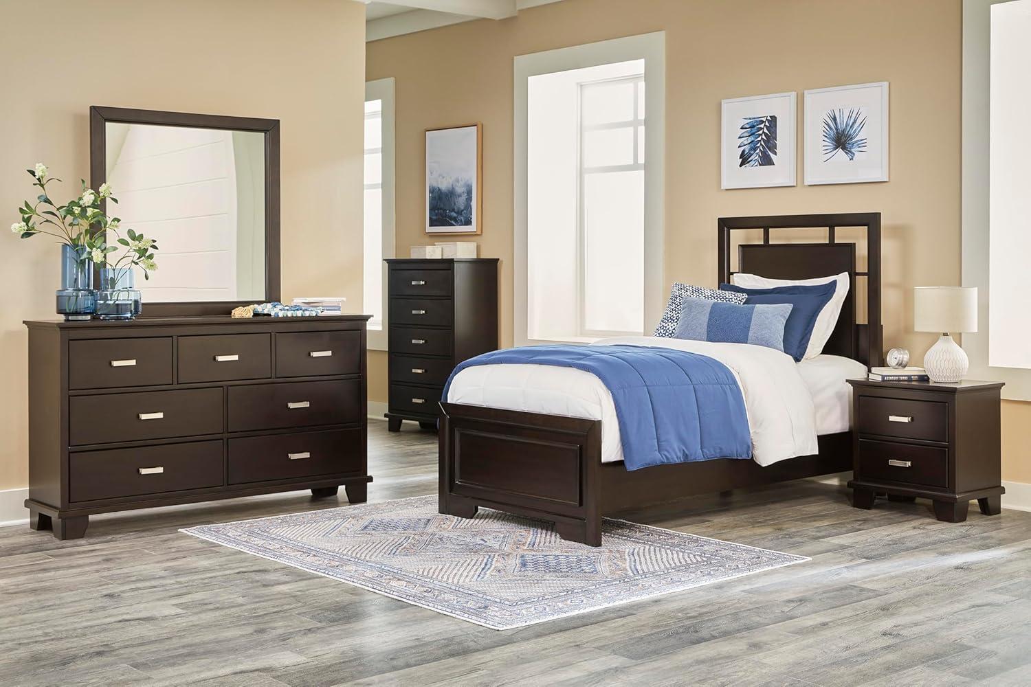 imageSignature Design by Ashley Covetown Contemporary 7Drawer Dresser and Mirror with Safety Stop Dark Brown