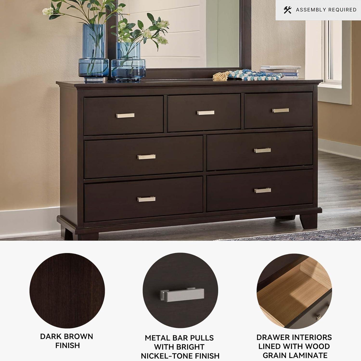 imageSignature Design by Ashley Covetown Contemporary 7Drawer Dresser and Mirror with Safety Stop Dark Brown