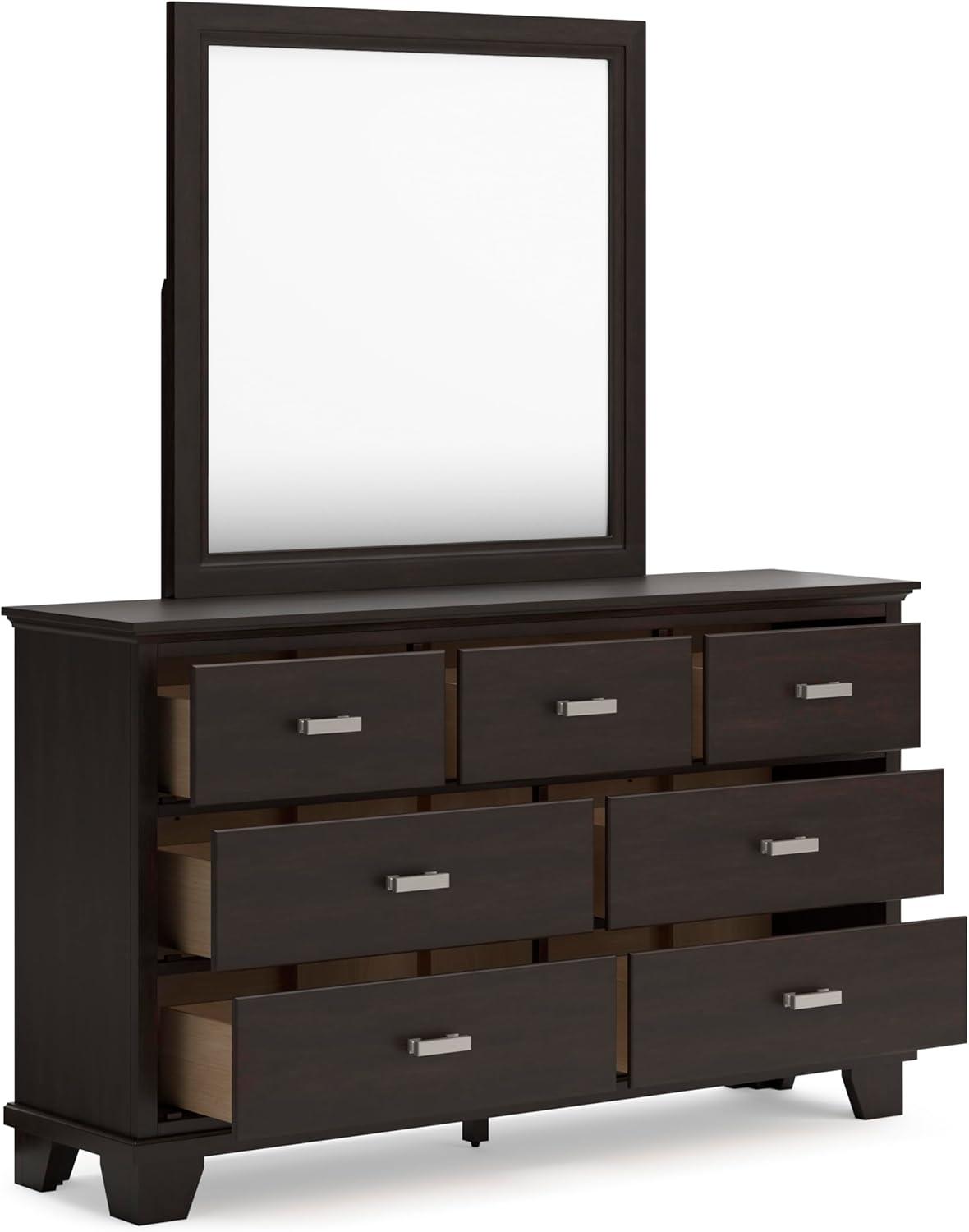 imageSignature Design by Ashley Covetown Contemporary 7Drawer Dresser and Mirror with Safety Stop Dark Brown