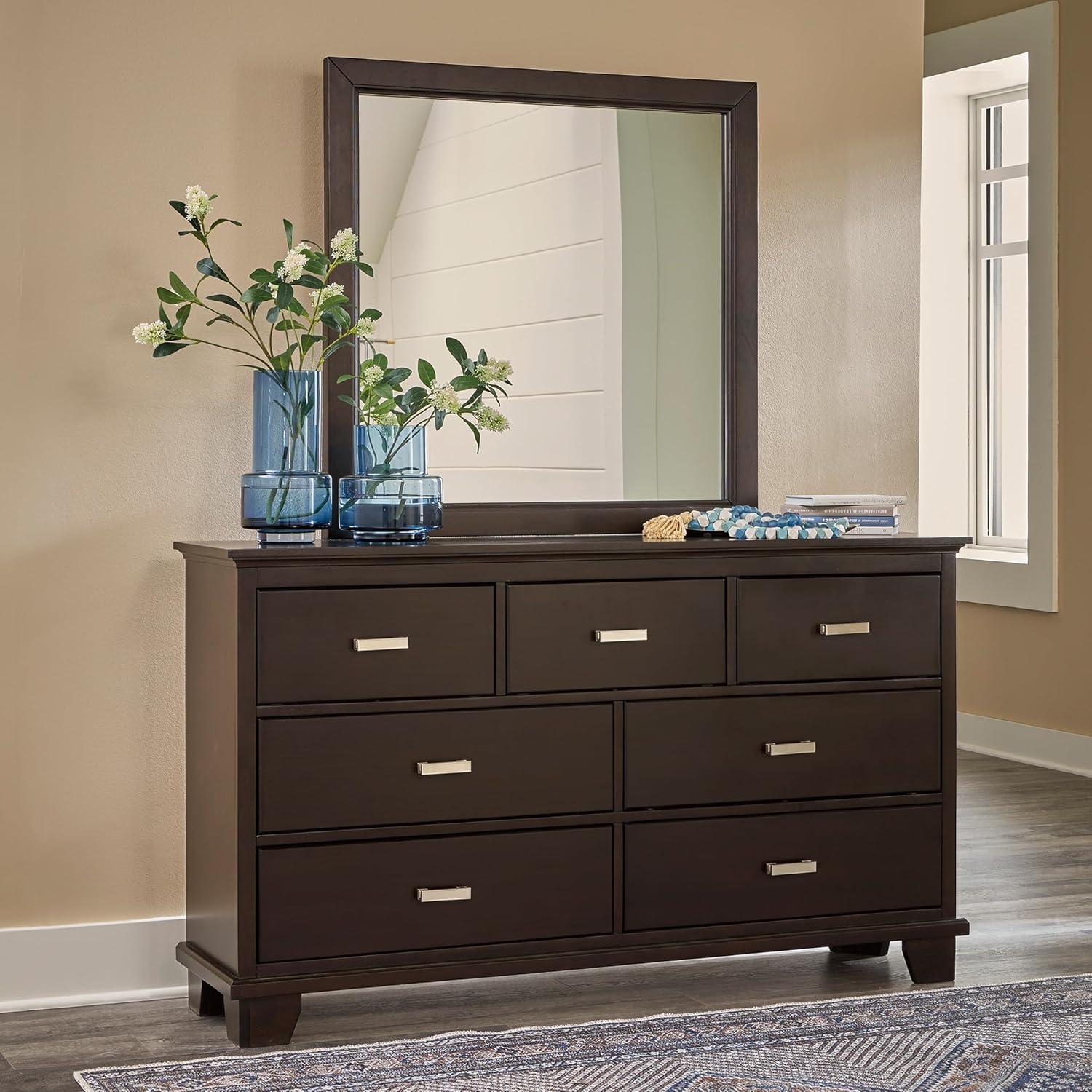 imageSignature Design by Ashley Covetown Contemporary 7Drawer Dresser and Mirror with Safety Stop Dark Brown