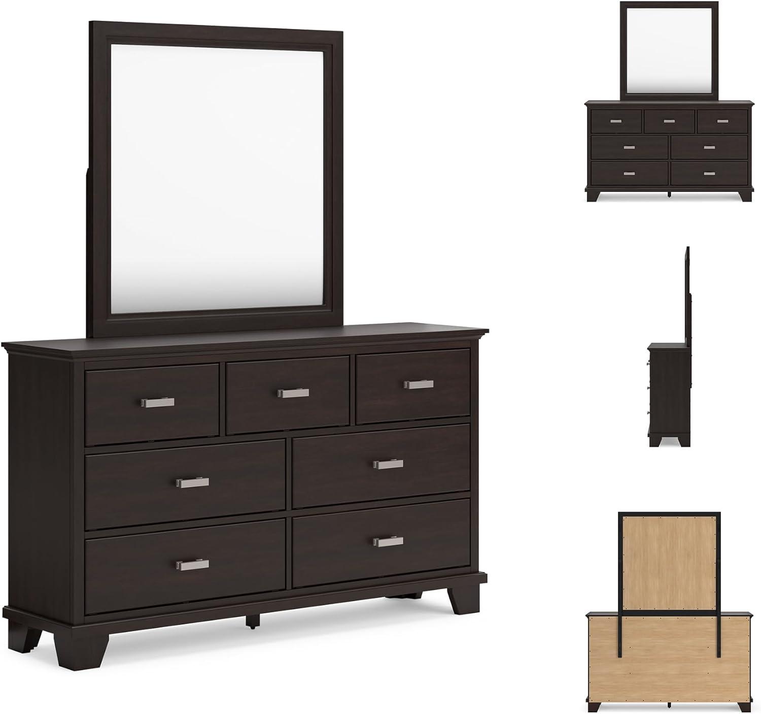imageSignature Design by Ashley Covetown Contemporary 7Drawer Dresser and Mirror with Safety Stop Dark Brown