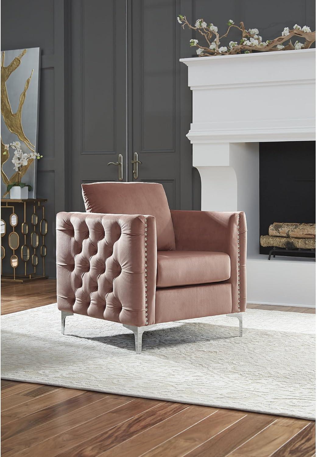 imageSignature Design by Ashley Lizmont Modern Glam Accent Chair with Nailhead Trim Pink