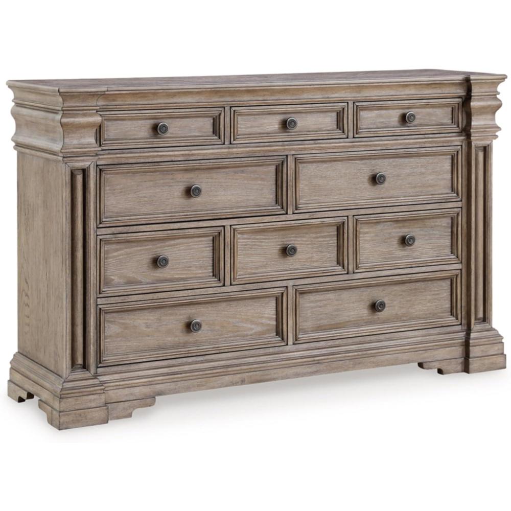 imageSignature Design by Ashley Blairhurst Traditional 10Drawer Dresser with FeltLined Top Drawer and Safety Stop Gray ampamp Light Brown