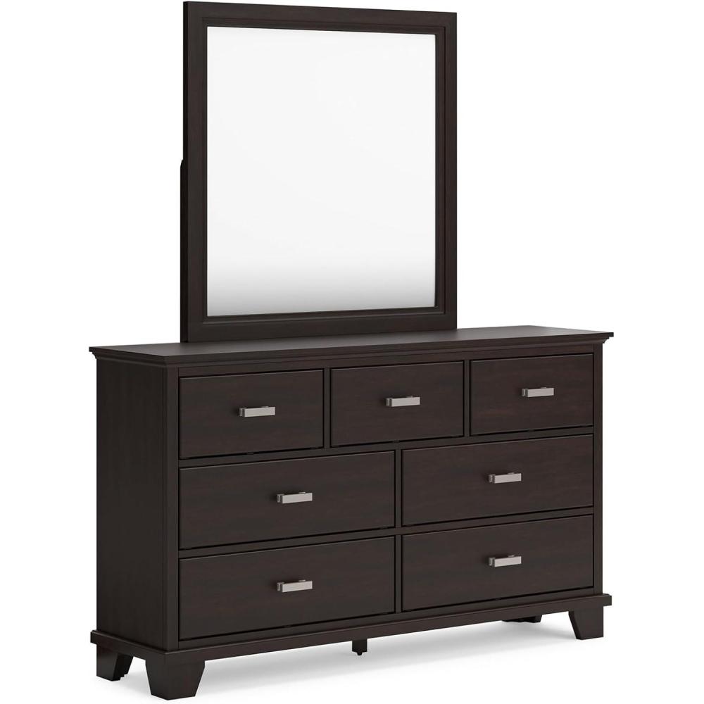 imageSignature Design by Ashley Covetown Contemporary 7Drawer Dresser and Mirror with Safety Stop Dark Brown