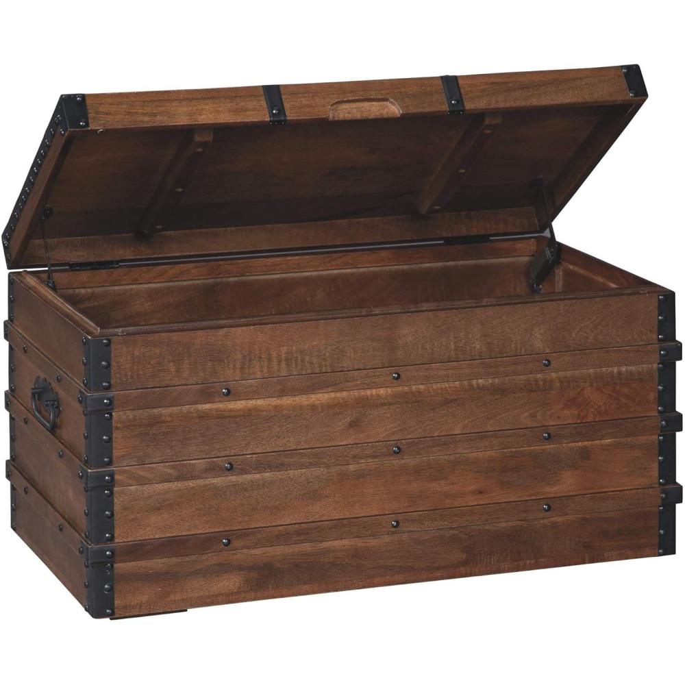 imageSignature Design by Ashley Kettleby Vintage Wood Storage Trunk or Coffee Table with Lift Top 19quot BrownDark Brown