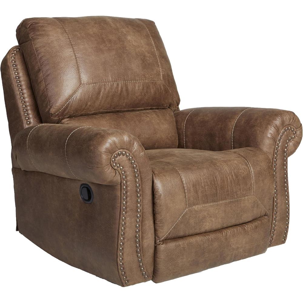 imageSignature Design by Ashley Larkinhurst Faux Leather Manual Rocker Recliner with Nailhead Trim BrownBrown