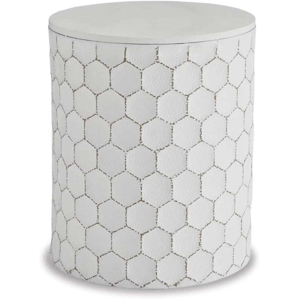 imageSignature Design by Ashley Polly Geometric Honeycomb Indoor Outdoor Accent Stool or Table WhiteHoneycomb