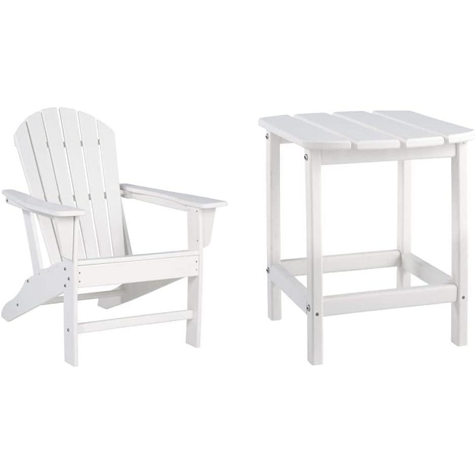 imageSignature Design by Ashley Sundown Treasure Outdoor Patio HDPE Weather Resistant Adirondack Chair White and End Table WhiteWhite