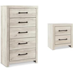 Signature Design by Ashley Cambeck 5 Drawer Chest and 2 Drawer Nightstand with USB Charging Stations, Whitewash