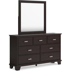 Signature Design by Ashley Covetown Contemporary 7-Drawer Dresser and Mirror with Safety Stop, Dark Brown