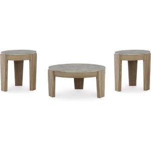 Signature Design by Ashley Guystone Casual Table Set with Faux Cement Melamine Tabletop, Set of 3, Light Brown & Light Gray