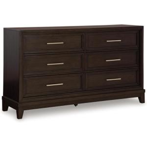 Signature Design by Ashley Neymorton Traditional 6-Drawer Dresser with Felt Lining, Dark Brown