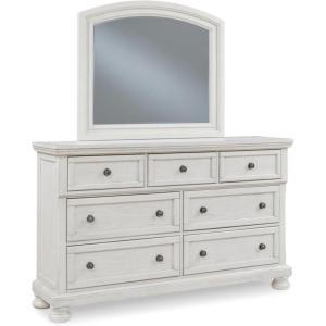 Signature Design by Ashley Robbinsdale Casual Smooth-Gliding 7-Drawer Dresser and Mirror with Safety Stop, Felt-Lined Top Drawers and Pull-Out Tray, White