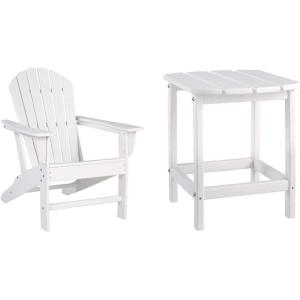Signature Design by Ashley Sundown Treasure Outdoor Patio HDPE Weather Resistant Adirondack Chair (White) and End Table (White)(White)