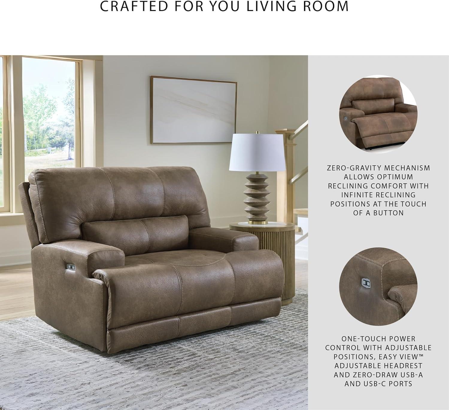 imageSignature Design by Ashley Bealeaf Contemporary Power Rocker Recliner with USB Ports Dark Brown