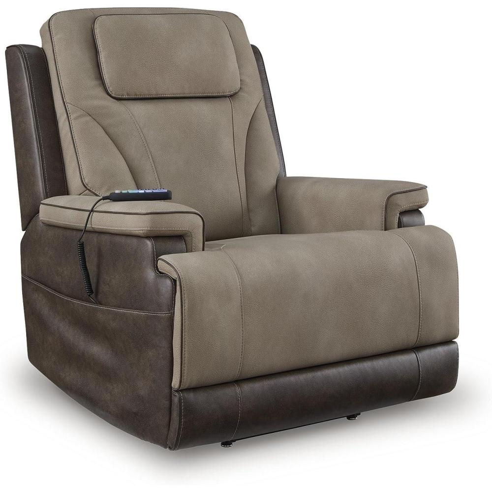 imageSignature Design by Ashley 4ZRelax Retreat Modern Power Lift Recliner with Lumbar Support Adjustable Headrest and USB Ports BrownTan