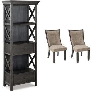 Signature Design Ashley Tyler Creek 75″ Farmhouse Display Cabinet & 2 Count Urban Farmhouse Dining Chairs, Almost Black